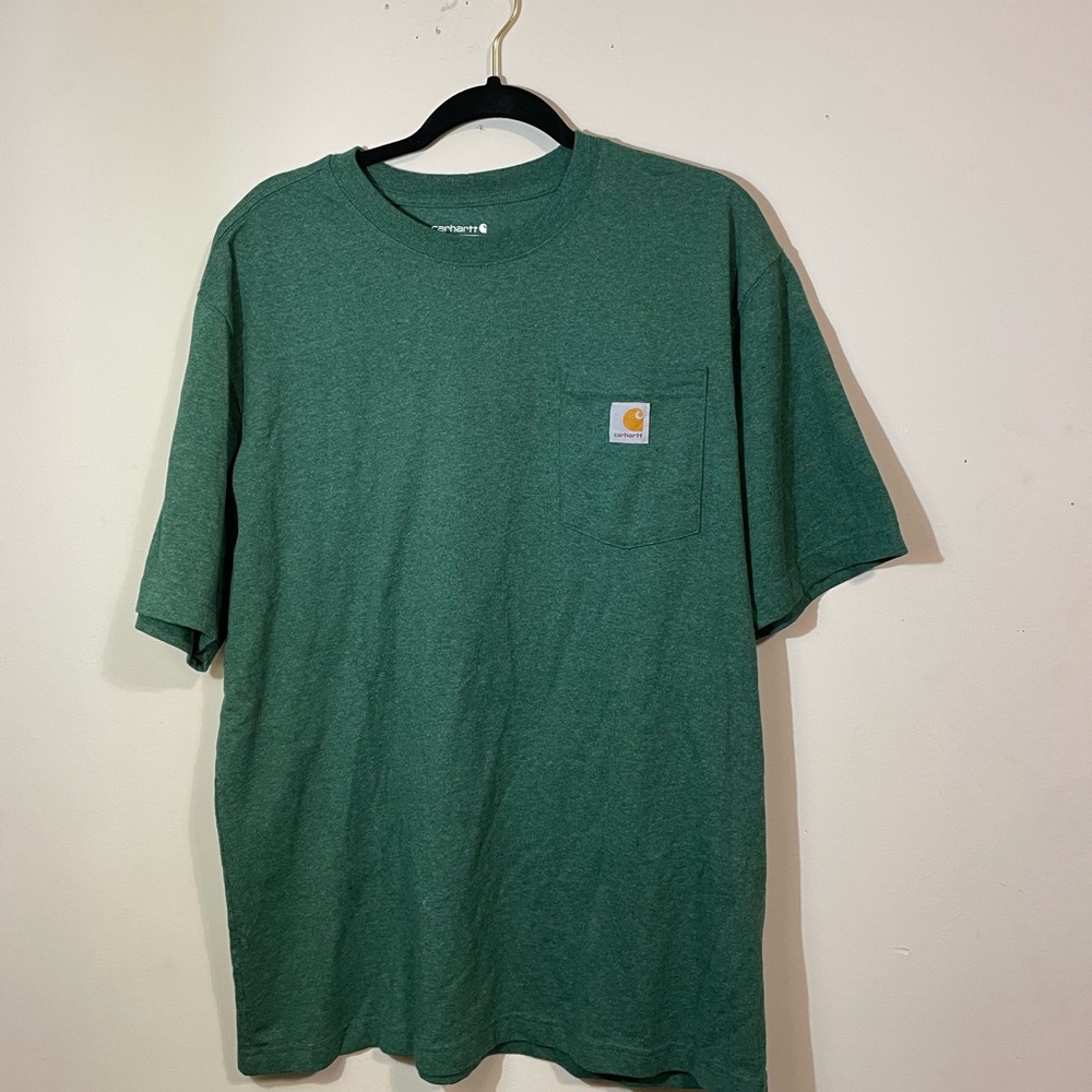 Carhartt T-shirt men’s Large Loose fit Hunter green W/Logo on front pocket - Picture 1 of 8